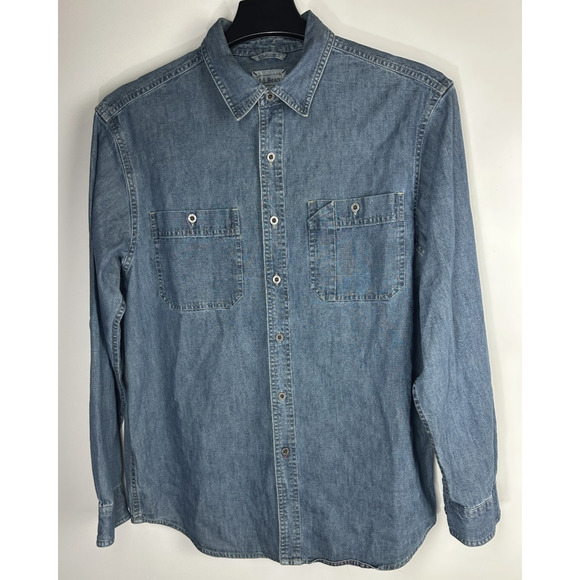 L.L. Bean Button Down Denim Pocket Shirt Long Sleeve Cotton Top Men's Size M - Picture 3 of 12